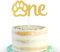 Gold Paw One Cake Topper - Golden Glitter Cardstock 1st Birthday Cake Smash Party Decoration for Baby, Single Sided Dog Paw Birthday Cake Sign