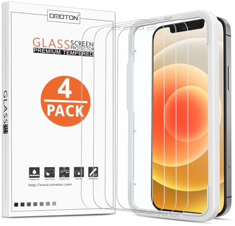 OMOTON Panzer Schutz Glas für iPhone 12 und iPhone 12 Pro, mit Positionierhilfe, 9H Härte, Anti-Kratzer, Anti-Öl, Anti-Bläschen, Hülle Freundllich, 4 Stück