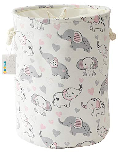 OYHOMO Faltbare Aufbewahrungskorb Große Stoff Wäschekorb Kinderzimmer Baby Organizer Schön Aufbewahrungskiste mit Kordelzug für Spielzeug, Kleidung, Wäsche (Liebend Elefanten)