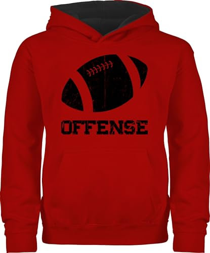 Shirtracer Pullover Kinder Hoodie Jungen Mädchen - Sport Kleidung - Offense Football - Vintage - 152 (12/13 Jahre) - Rot/Schwarz - 25. Geburtstag Pulli Kids Junge