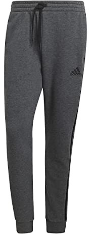 adidas Herren Essentials Fleece Tapered Elastic Cuff 3-Streifen Hose, Dark Grey Heather/Black, XL/S