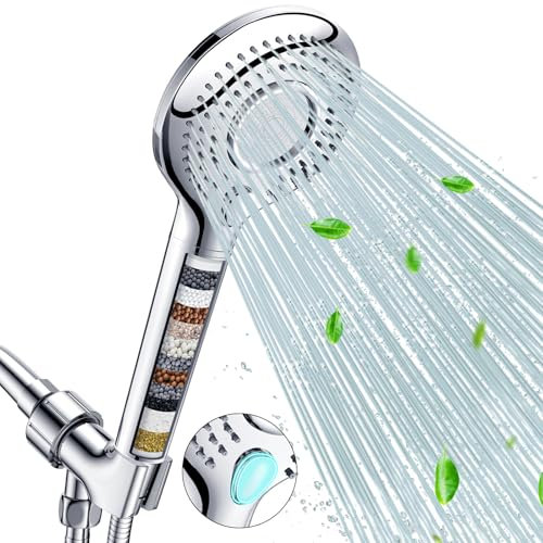 Handheld Shower Head with Filter, FEELSO High Pressure 3 Spray Mode Showerhead with 60 Hose, Bracket and 15 Stage Water Softener Filters for Hard Water Remove Chlorine and Harmful Substance