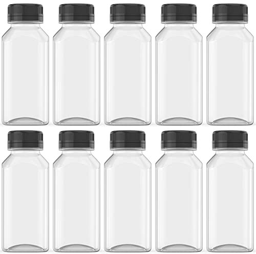 10 Pcs 8 Oz Plastic Juice Bottles with Lids, Empty Clear Containers for Juice, Milk and Other Beverage