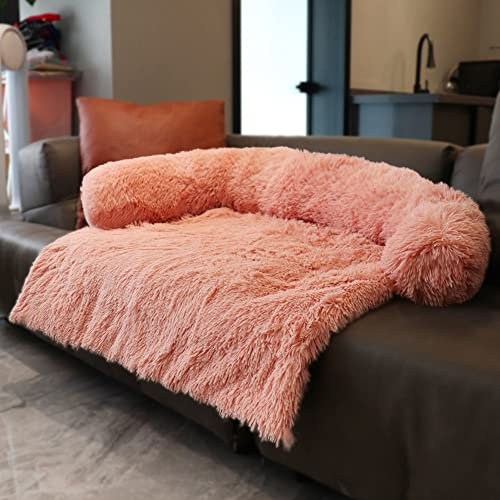 ANQI Plüsch Hundesofa Hundekörbchen Katzenkissen Flauschig,Waschbar Katzenbett Hundekissen,Hundebett XXL Hundematte Tierbett,Hundebett Couch für Sofaschutz Hund und Kofferraumschutz, Rosa, 76*76cm
