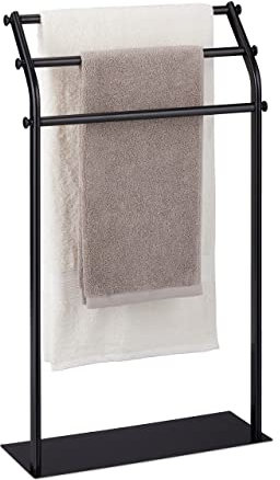 Relaxdays Handtuchständer, 3 Handtuchstangen, HBT: 86 x 51 x 19 cm, rutschfest, Badezimmer, Schlafzimmer, Stahl, schwarz