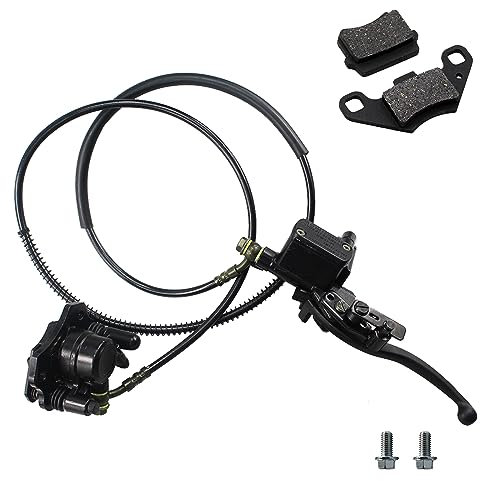 Rear Hydraulic Disc Brake System Caliper with Pad, ATV Quad Rear Hand Brake Assembly Master Cylinder Caliper Come with Brake Pads for 50cc 70cc 90cc 110cc 125cc 150cc Quad Bike ATV Buggy, Black
