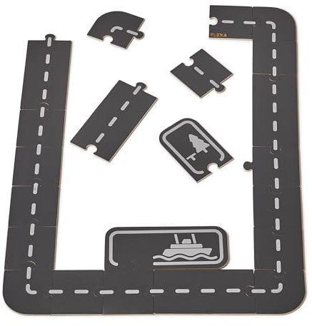 FLEXA Autorennbahn aus Holz – Holzbahn für Kinder – Kreatives Kinderspielzeug und Geschenk ab 2 Jahren