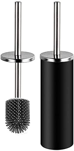 Bingobang Toilet Brush and Holder,Stainless Steel Lid Handle,Silicone Deep Cleaner Toilet Brushes with Quick Drying Holder Set for Bathroom Toilet(Black)
