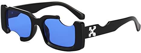 Occhiali da Sole rettangolari di Design con Montatura Piccola per Esterni Estivi Occhiali da Sole con Foro Hip-Hop Personalizzati per Uomo e Donna,Nero/Blu