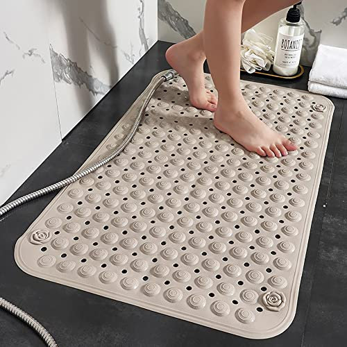 Duschmatte 60x90cm,rutschfest Badewannenmatte,Dusche Antirutschmatte mit Saugnäpfen und Ablauflöchern,Maschinenwaschbar(Beige)