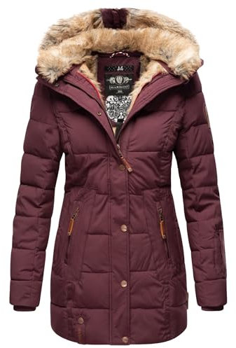 MARIKOO Damen Winter Jacke Mantel Parka warm gefütterte Winterjacke B817 [B817-Lieblings-Weinrot-Gr.L]