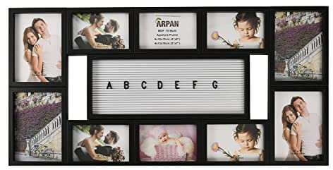 ARPAN Multi Aperture Personalised Photo Picture Frame Alphabet or Number Holds 10 Photos (Black)