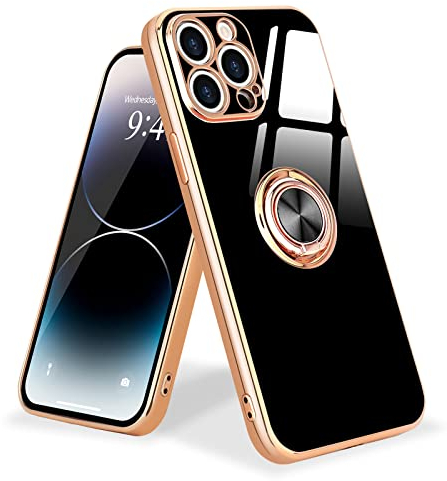 Urarssa for iPhone 14 Pro Max Case Ring Holder 360 Degree Rotation Finger Magnetic Car Stand Shockproof Phone Case Cover for iPhone 14 Pro Max, Black