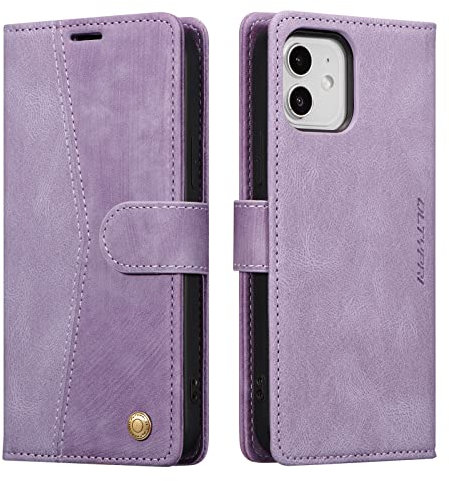 QLTYPRI Case for iPhone 12/12 Pro, Premium Flip Folio PU Leather Wallet Case with Magnetic Closure Card Holder Kickstand Shockproof Protective Phone Cover for iPhone 12/12 Pro (6.1 inch)- Retro Purple