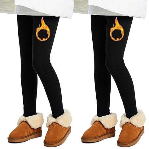 L&K-II 1er/2er/3er Pack Thermoleggings Mädchen Winter Leggings für Kinder Dicke Baumwolle mit Fleece gefütterte Kinder Hose 4610 Größe: 110-164