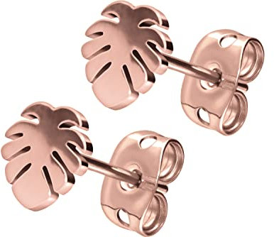 FILANGO 1 Paar Titan Ohrstecker PALMENBLATT MONSTERA BLATT Ohrring Schmuck Roségoldfarben
