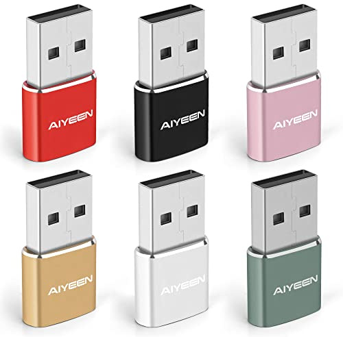 Verbesserte USB-C-Buchse auf USB-A-Stecker-Adapter, Typ C auf USB-A-Ladekabel-Konverter für iWatch 7, MacBook, iPhone 11 12 13 14 Pro Max, iPad mini 6, Samsung Galaxy S20 S21 S22 (6er-Pack Mix)