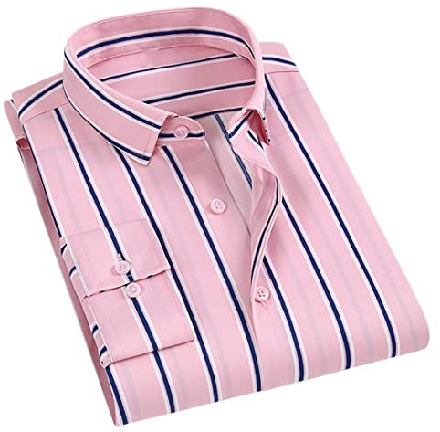 Pegsmio Chemises à manches longues et à rayures pour homme - Printemps et automne, Rayé rose, M