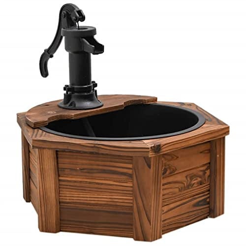 vidaXL Fontaine à Eau avec Pompe 57x57x53 cm Bois de Sapin Massif, Jeu d'eau, Fontaine, Fontaine d'eau de Jardin, Jeu d'eau de Jardin