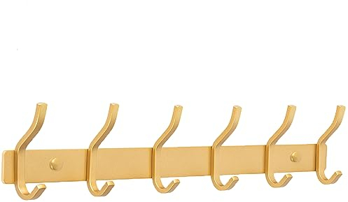 YUNISS Kleiderhaken Hakenleiste, Garderobenhaken Edelstahl mit 6 Haken, Wandhaken Garderobenleiste for Schlafzimmer, Badezimmer (Gold)