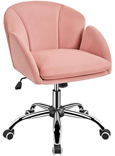 Abician Chaise de Bureau Design Fleur en Velours Hauteur Réglable Fauteuil de Bureau avec Dossier Arrondi Inclinable pour Chambre Bibliothèque Gris Clair