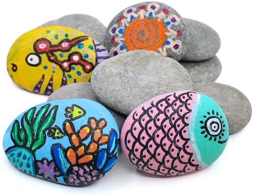10 Pcs Beach Pebbles for Painting, 5-8cm Flat River Rocks Marble Gravel Natural Painting Pebbles Stones for Crafts, Arts and Garden Decoration - Smooth and Flat