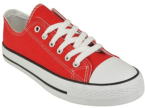 Womens Canvas Shoes Ladies Shoes Casual Lace Up Retro Girls Plimsolls Low Top Flat Gym Sports Trainers Lightweight Sneakers Fashion Plimsoles Platform Pumps Boots UK Shu (Red, UK 5)