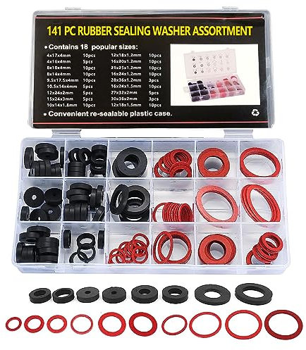 HUAZIZ 141 Pièces Joints Torique d'Étanchéité Rondelle en Caoutchouc, Faucet Washer Assortment Kit, 18 Differnt Assorted Sizes de Joints d`Étanchéité en Fibre avec Boîte de Rangement