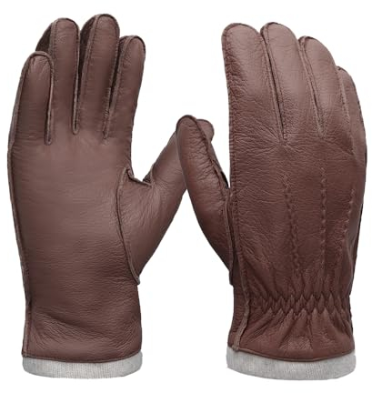 MGGMOKAY Herren Hirschleder Handschuhe Touchscreen Mit Kaschmirfutter,Sattel,S