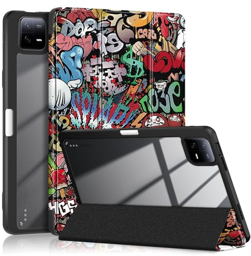 TOPCASE Funda para Xiaomi Pad 6 /Pad 6 Pro Tablet de 11 pulgadas 2023 con soporte para bolígrafo, parte trasera transparente de PC, TPU resistente a los golpes, soporte plegable con protector de coche