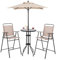 COSTWAY Conjunto de 4 Piezas para Terraza: Mesa de Vidrio Templado Con Sombrilla y 2 Sillas Plegables - Ideal para Jardín, Balcón o Exterior (Beige)