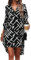 GORGLITTER Women's Graphic Print Long Sleeve Shirt Dress High Low Hem V Neck Short Dress Black Printed L