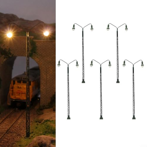 5Pcs Model Railway Lights Railroad Lights, Lattice Mast Light Gauge H0 Gauge LED Light Layout, Grid Mast Layout LED Lamp for Building Layout Bonsai Decor