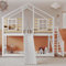 Ctastay Letto a Castello per Bambini 90x200, in Legno Massiccio con Scale, Recinzione, Scivolo e Finestra, Bianco, Materasso Non Incluso