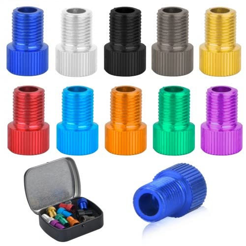 Granvoo Adaptador de Válvula de Bicicleta, Kit de 10 Presta a Schrader Adaptador de Válvula de Bicicleta, Conversor de Válvula Presta a Schrader, para Boquilla de Bicicleta (Multicolor)
