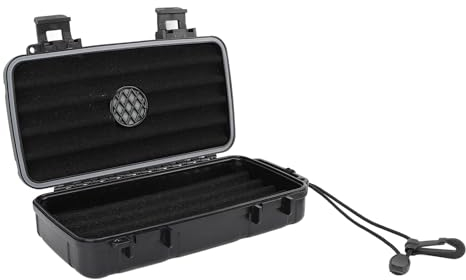 ABS-Zigarren-Humidor, Zigarren-Reiseetui mit Befeuchterscheibe, Wasserdichte Humidor-Zigarrenbox, 2 Sichere Schlösser und Interne Abdichtung, Bietet Platz für 5 Zigarren,
