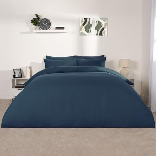 Brentfords Blue Kingsize Duvet Cover Set, Luxury King Size Bedding with Pillowcases Microfibre Bedding Set King Duvet Quilt Covers Super Soft, Demin Blue
