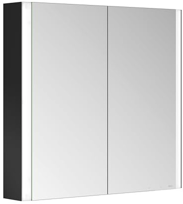 Keuco Royal Linde LED Spiegelschrank mit 2 Türen und Spiegelheizung, 80 cm, Vorbau, Made in Germany, symmetrisch, Aluminium-Korpus, Seiten schwarz matt, Beleuchtung dimmbar