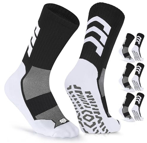 CLOSEMATE 3 Paar Aniti-Rutsch Fußballsocken für Herren Grip Football Socks Sportsocken Rutschfeste Sneakersocken für Basketball Laufen Tennis Pilates Yoga 39-42 Schwarz-Weiß M