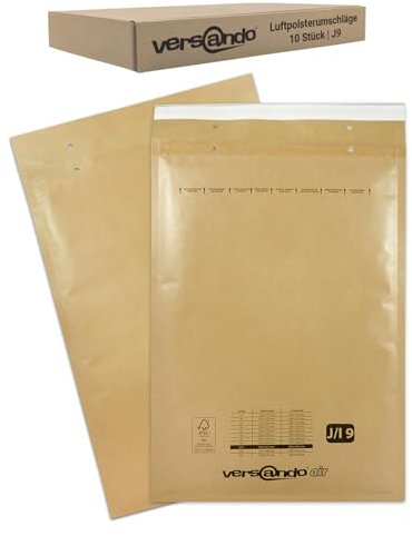 versando 10x I9/J9 Luftpolsterumschläge Innenmaß 300 x 445 mm Außenmaß 320 x 455 mm braun/goldgelb für DIN A3