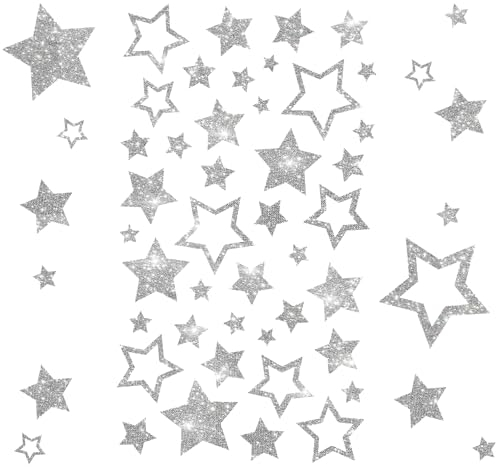 6 Hojas de Pegatinas de Estrellas - 252 Unidades Con Purpurina Plateada, Autoadhesivas Para Manualidades, Tarjetas de Navidad y Regalos