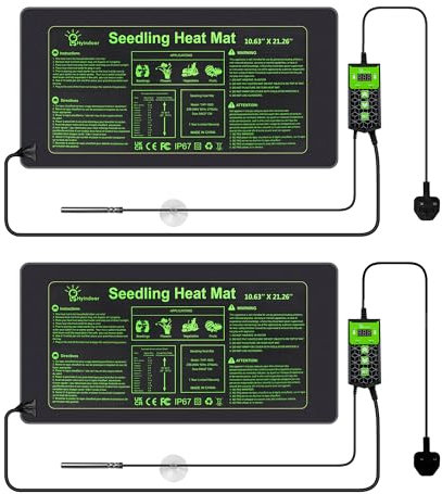 Hyindoor Heat Mat for Plants,Waterproof Seedling Heat Mat with Thermostat 10.63”*21.26” Germination Heated Propagator Warming Mat for Indoor Gardening Greenhouse(2 Pack)