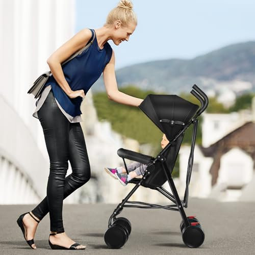 Kombikinderwagen 2-in-1, Kinderwagen, faltbar, für 0-36 Monate, 0-25 kg, kompakter Kinderwagen mit drehbarem Sitz, Aufbewahrungskorb, Sicherheitsgurt, D-Schwarz