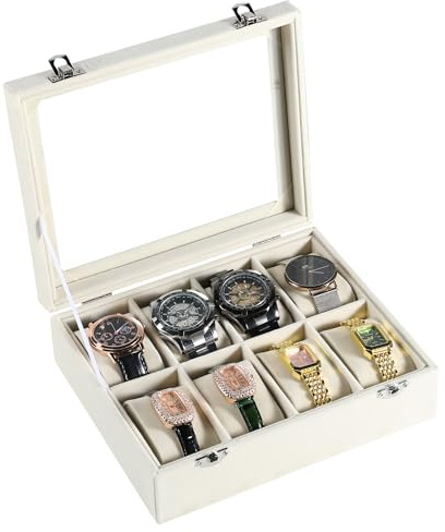 Frebeauty Caja relojes 8 ranuras, terciopelo, tapa de cristal | Caja para relojes con acabado de terciopelo, tapa de cristal, cierre con llave y apta para diversos tipos de relojes