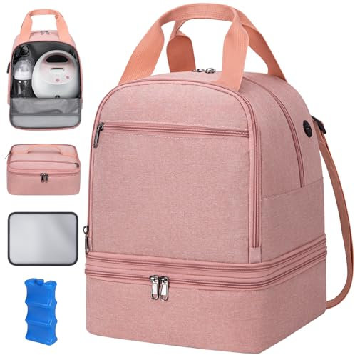 OCKLILY Pink Breast Pump Bag, Large, Waterproof, Soft Shell Backpack with Cooler & Insulated Bottle Compartment, Compatible with Spectra S1 S2, Multiple Pockets, Practical for Work, Travel & Leisure