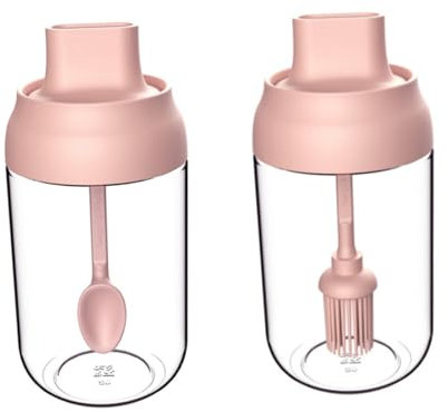 NAMOARLY Flavoring Jar Pink Lid and Spoon Cruet Oil Bottle for Kitchenware for Barbecue and Spice Seasoning