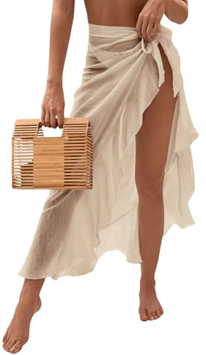 GORGLITTER Sarong Tuch Damen Blickdicht Bikini Rock Sommer Cover Up Wickelrock Sarong Pareo Wickeltuch Strandrock Strandkleid Beige One Size