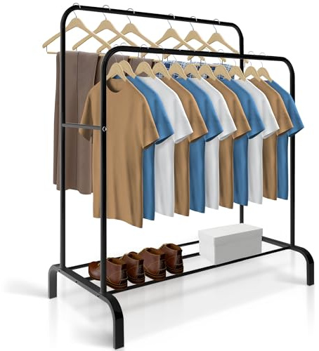 JUPPLIES Burro Ropa Resistente – Perchero Burro Doble con Soporte (Negro, Sin Ruedas)