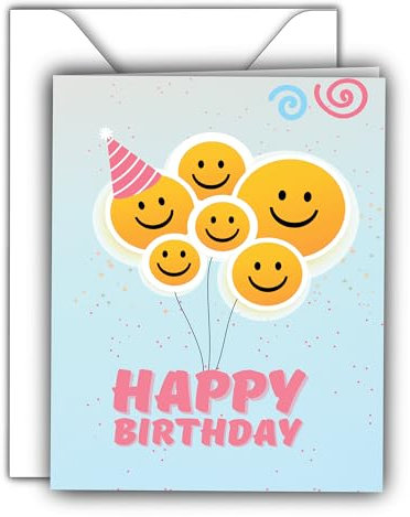 Edition Colibri Geburtstagskarte mit Umschlag, Happy Birthday Karte, Geburtstagskarte für Männer und Frauen, A6, Smiley, Ballon