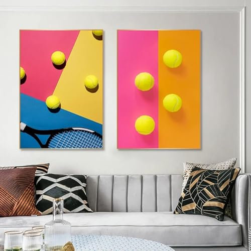 XBTYKPB Various Sports Balls Exercise Canvas Wall Pictures ，Gym Art Paintings, Canvas Posters Home Decor，Prints For Living Room 30x50cmx2 Withframe